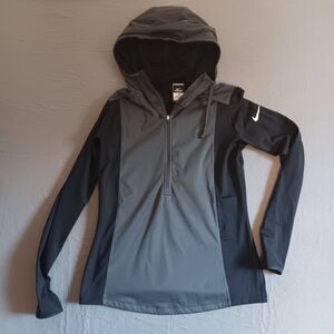 Nike Womens Large Hoodie Grey Black Fleece Lined Dri Fit Running Warm Breathable